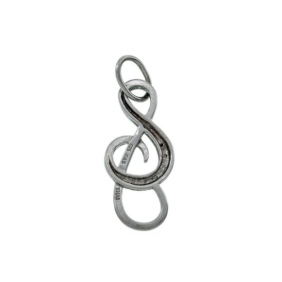 Vintage Thai FAS Sterling Silver Black Diamond Accent Music Treble Clef Pendant - Picture 2 of 5